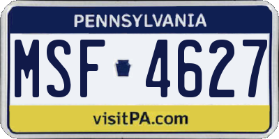 PA license plate MSF4627