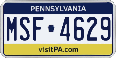 PA license plate MSF4629