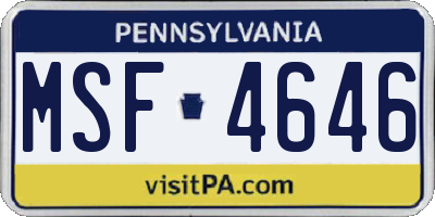 PA license plate MSF4646
