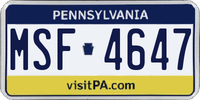 PA license plate MSF4647