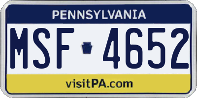 PA license plate MSF4652