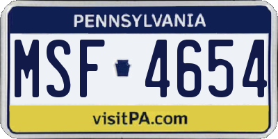 PA license plate MSF4654