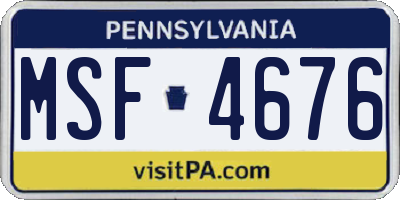 PA license plate MSF4676