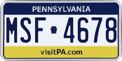 PA license plate MSF4678
