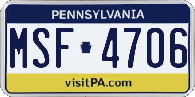 PA license plate MSF4706