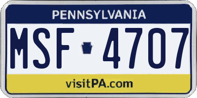 PA license plate MSF4707