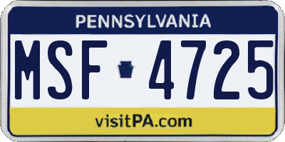 PA license plate MSF4725