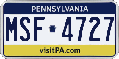 PA license plate MSF4727