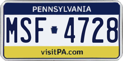 PA license plate MSF4728
