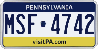 PA license plate MSF4742