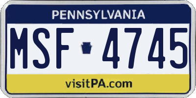 PA license plate MSF4745