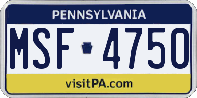 PA license plate MSF4750