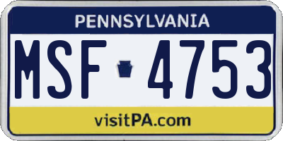 PA license plate MSF4753