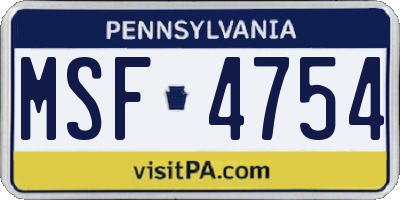 PA license plate MSF4754