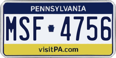 PA license plate MSF4756