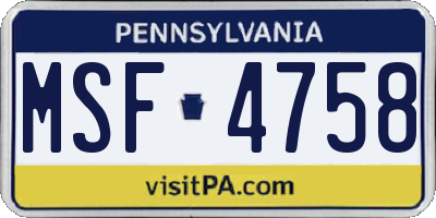 PA license plate MSF4758