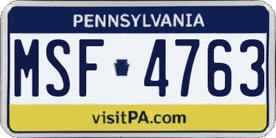 PA license plate MSF4763