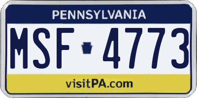 PA license plate MSF4773