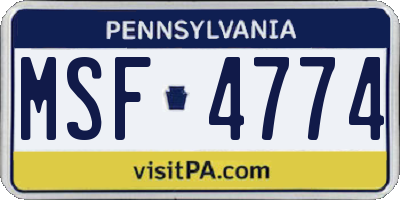 PA license plate MSF4774