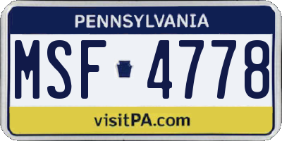 PA license plate MSF4778