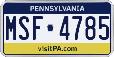 PA license plate MSF4785