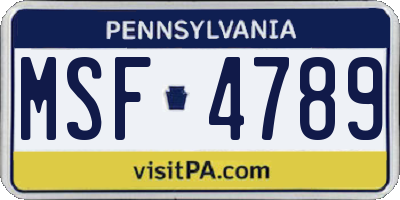 PA license plate MSF4789
