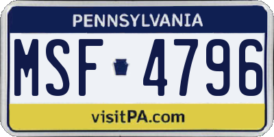 PA license plate MSF4796