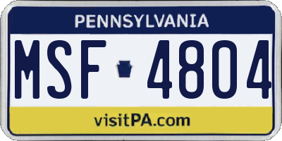 PA license plate MSF4804