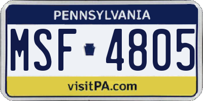 PA license plate MSF4805