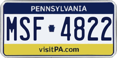 PA license plate MSF4822