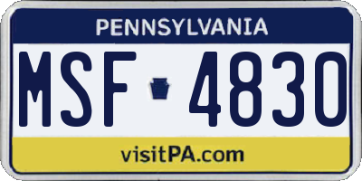 PA license plate MSF4830
