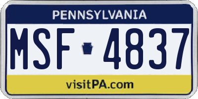 PA license plate MSF4837