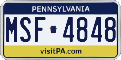 PA license plate MSF4848