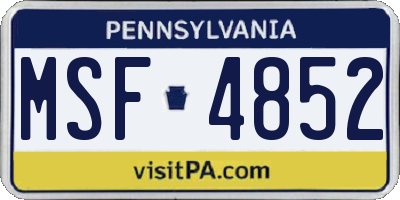 PA license plate MSF4852