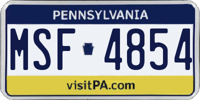 PA license plate MSF4854