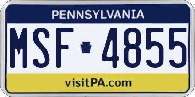 PA license plate MSF4855