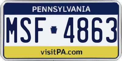 PA license plate MSF4863