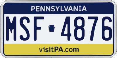 PA license plate MSF4876