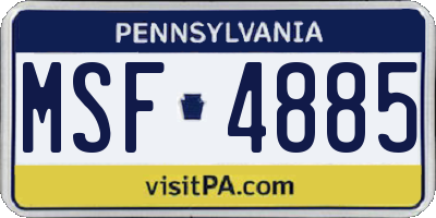 PA license plate MSF4885