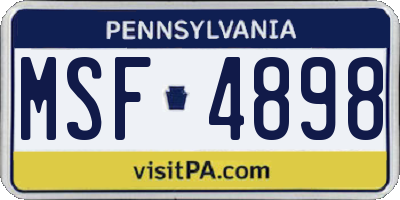 PA license plate MSF4898