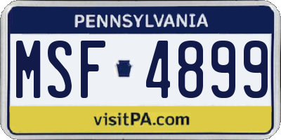 PA license plate MSF4899