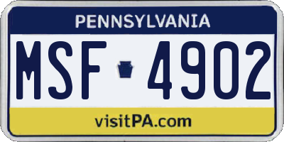 PA license plate MSF4902
