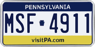 PA license plate MSF4911
