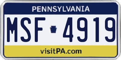 PA license plate MSF4919