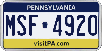 PA license plate MSF4920