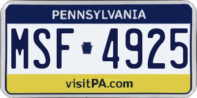 PA license plate MSF4925