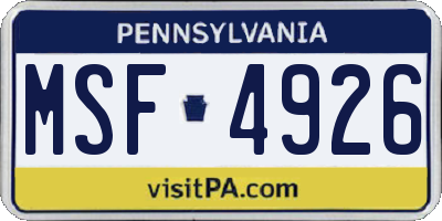 PA license plate MSF4926