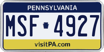 PA license plate MSF4927