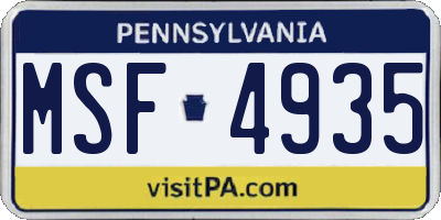 PA license plate MSF4935