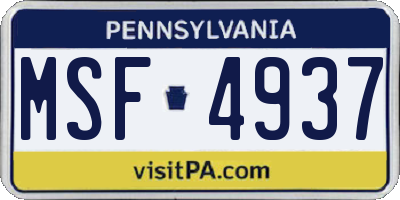 PA license plate MSF4937